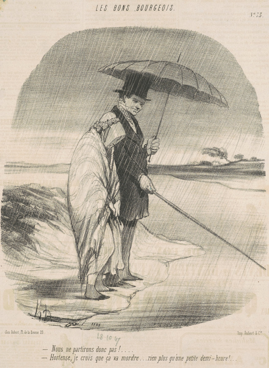 Nous ne partirons donc pas!  -Hortense, je crois que ça va mordre . . . Rien plus qu'une petite demi-heure! by Honoré Daumier (French, 1808 - 1879), 16X12"(A3)Poster Print