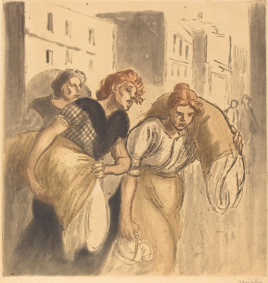Return from the Wash House (Retour de lavoir) by Théophile Alexandre Steinlen (Swiss, 1859 - 1923), 16X12"(A3)Poster Print