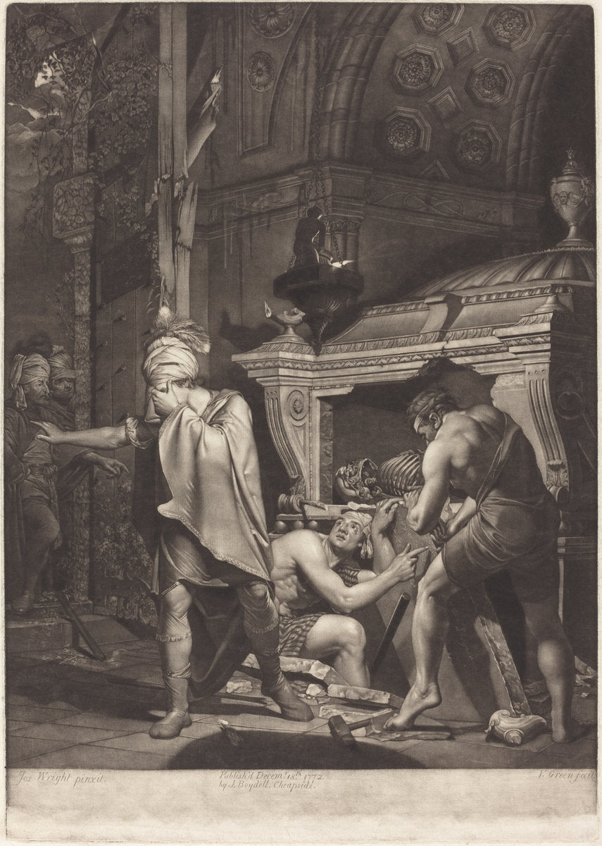 Miravan Opening the Tomb of His Ancestors by Valentine Green after Joseph Wright (British, 1739 - 1813), 16X12"(A3)Poster Print