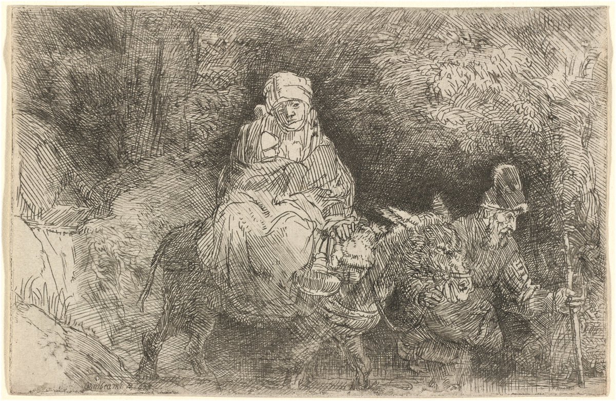 The Flight into Egypt: Crossing a Brook by Rembrandt van Rijn (Dutch, 1606 - 1669), 16X12"(A3)Poster Print