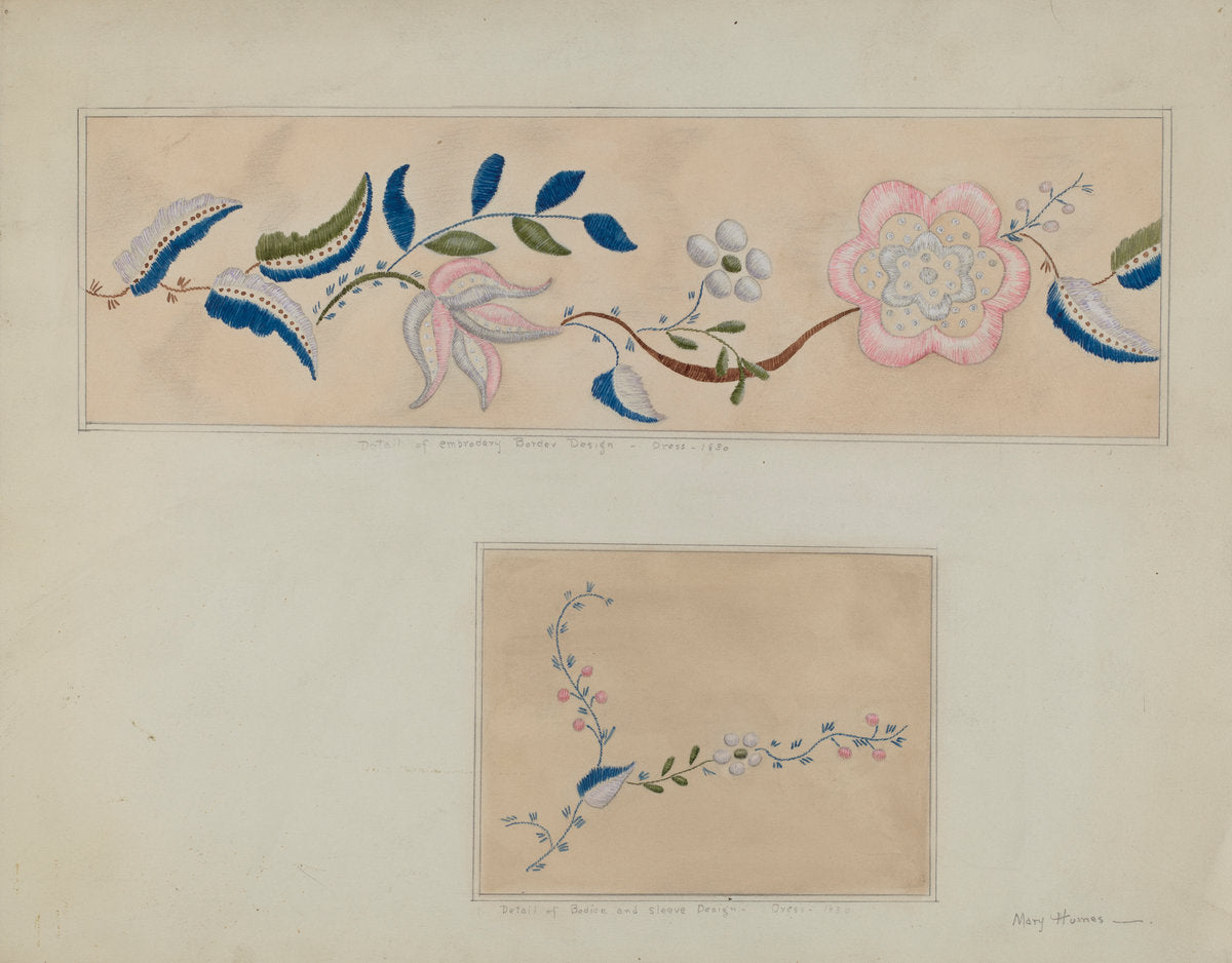 Embroidery - Detail of Child's Dress by Mary E. Humes (American, active c. 1935), 16X12"(A3)Poster Print