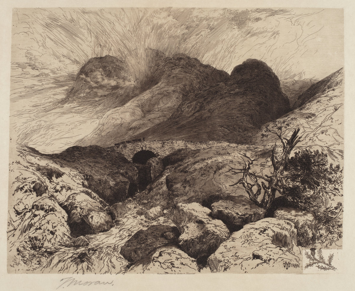 Bridge in the Pass of Glencoe—Scotland by Thomas Moran (American, born England, 1837 - 1926), 16X12"(A3)Poster Print