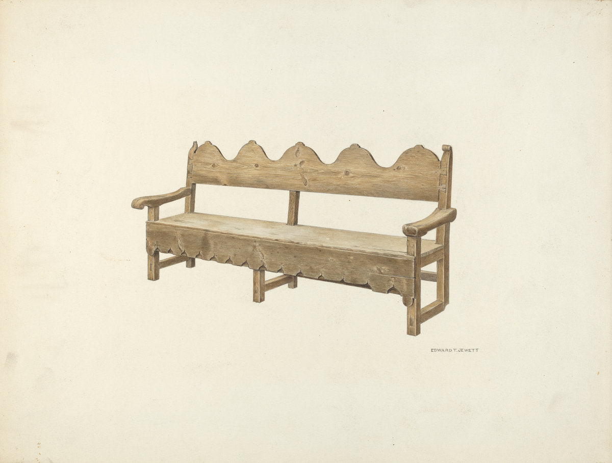 Wooden Bench by Edward Jewett (American, active c. 1935), 16X12"(A3)Poster Print