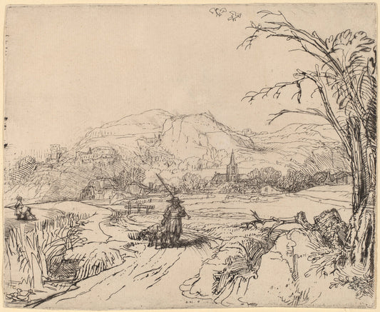 Landscape with Sportsman and Dog by Rembrandt van Rijn (Dutch, 1606 - 1669), 16X12"(A3)Poster Print