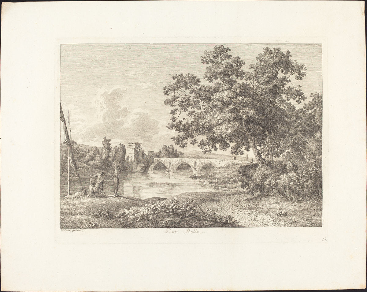 Ponte Molle by Jacob Wilhelm Mechau (German, 1745 - 1808), 16X12"(A3)Poster Print