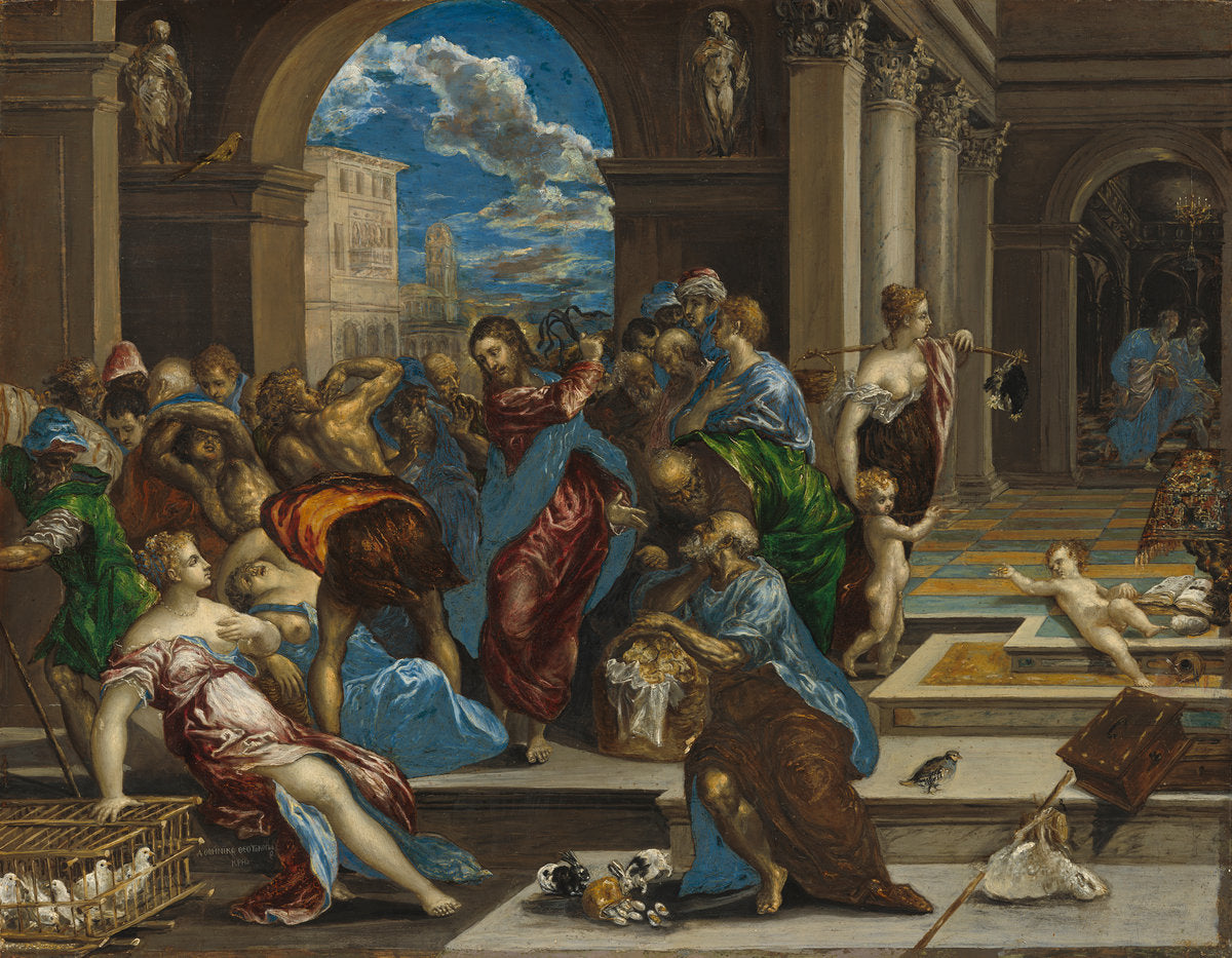 Christ Cleansing the Temple by El Greco (Domenikos Theotokopoulos) (Greek, 1541 - 1614), 16X12"(A3)Poster Print