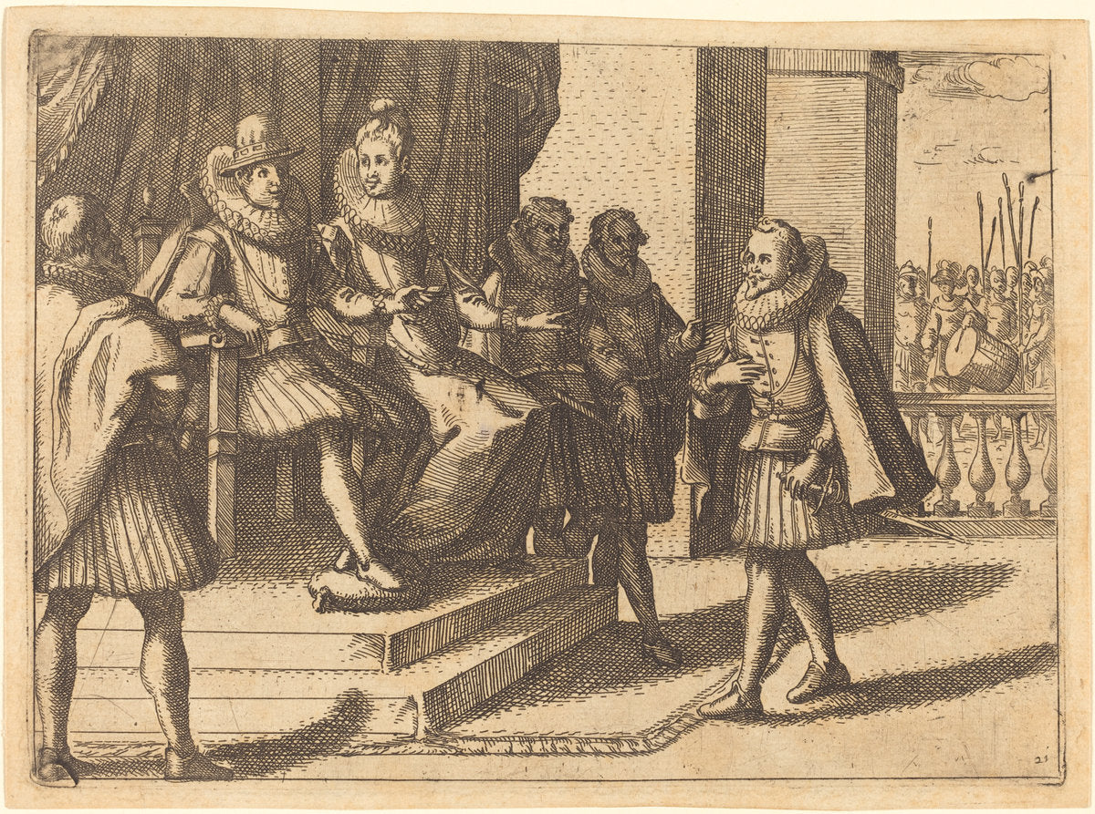 King and Queen in Consultation about the Turks by Jacques Callot (French, 1592 - 1635), 16X12"(A3)Poster Print