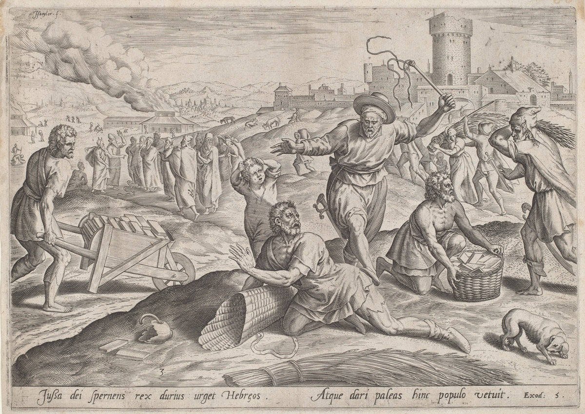 The Taskmaster of the Pharaoh Beating the Israelites by Jan Sadeler I, Maarten van Cleef (Flemish, 1550 - 1600), 16X12"(A3)Poster Print