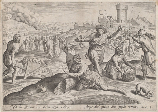The Taskmaster of the Pharaoh Beating the Israelites by Jan Sadeler I, Maarten van Cleef (Flemish, 1550 - 1600), 16X12"(A3)Poster Print