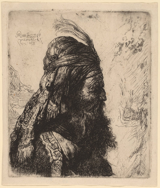 1635 by Rembrandt van Rijn and Studio of Rembrandt van Rijn after Jan Lievens (The Third Oriental Head), 16X12"(A3)Poster Print