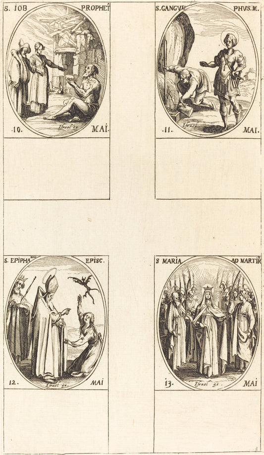 St. Job, Prophet; St. Gangulphus; St. Epiphanius; St. Mary of Martyrs by Jacques Callot (French, 1592 - 1635), 16X12"(A3)Poster Print
