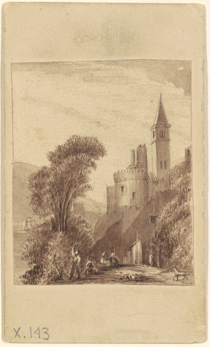 Castle and Figures by Sanford Robinson Gifford (American, 1823 - 1880), 16X12"(A3)Poster Print