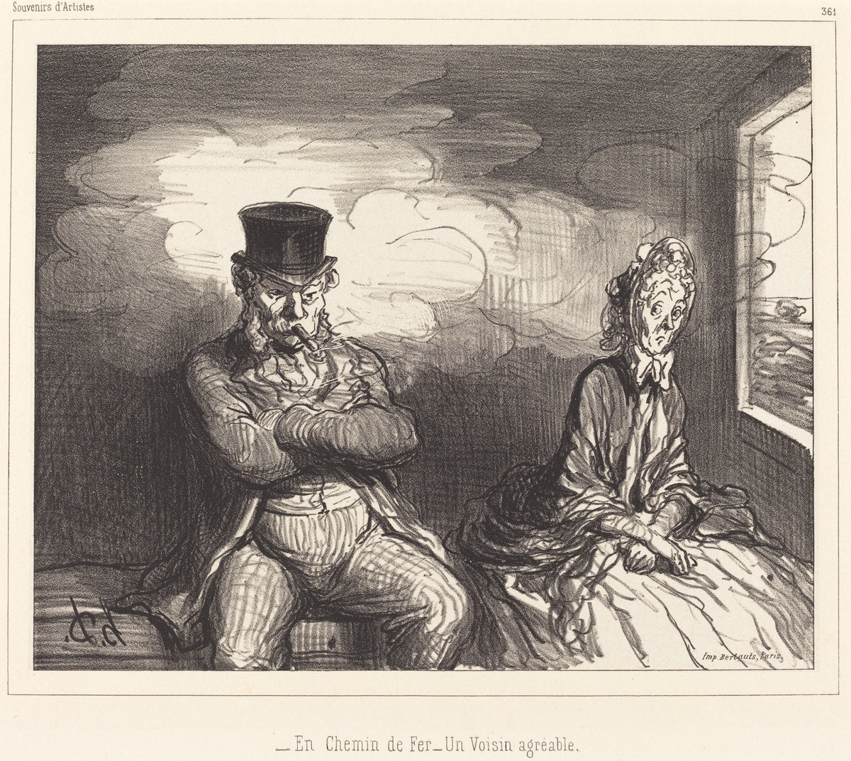 En Chemin de fer... un voisin agréable by Honoré Daumier (French, 1808 - 1879), 16X12"(A3)Poster Print