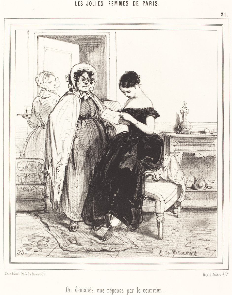 lithograph by Edouard de Beaumont (On demande une réponse par le courrier), 16X12"(A3)Poster Print