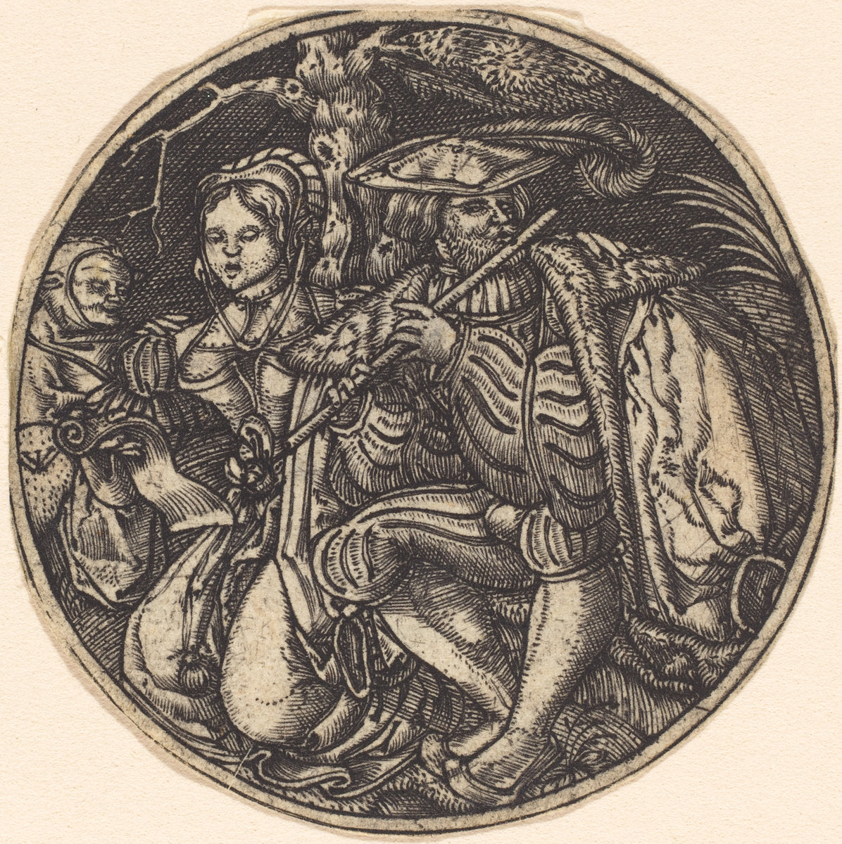 The Flute Player by Master WI (German, active first third 16th century), 16X12"(A3)Poster Print