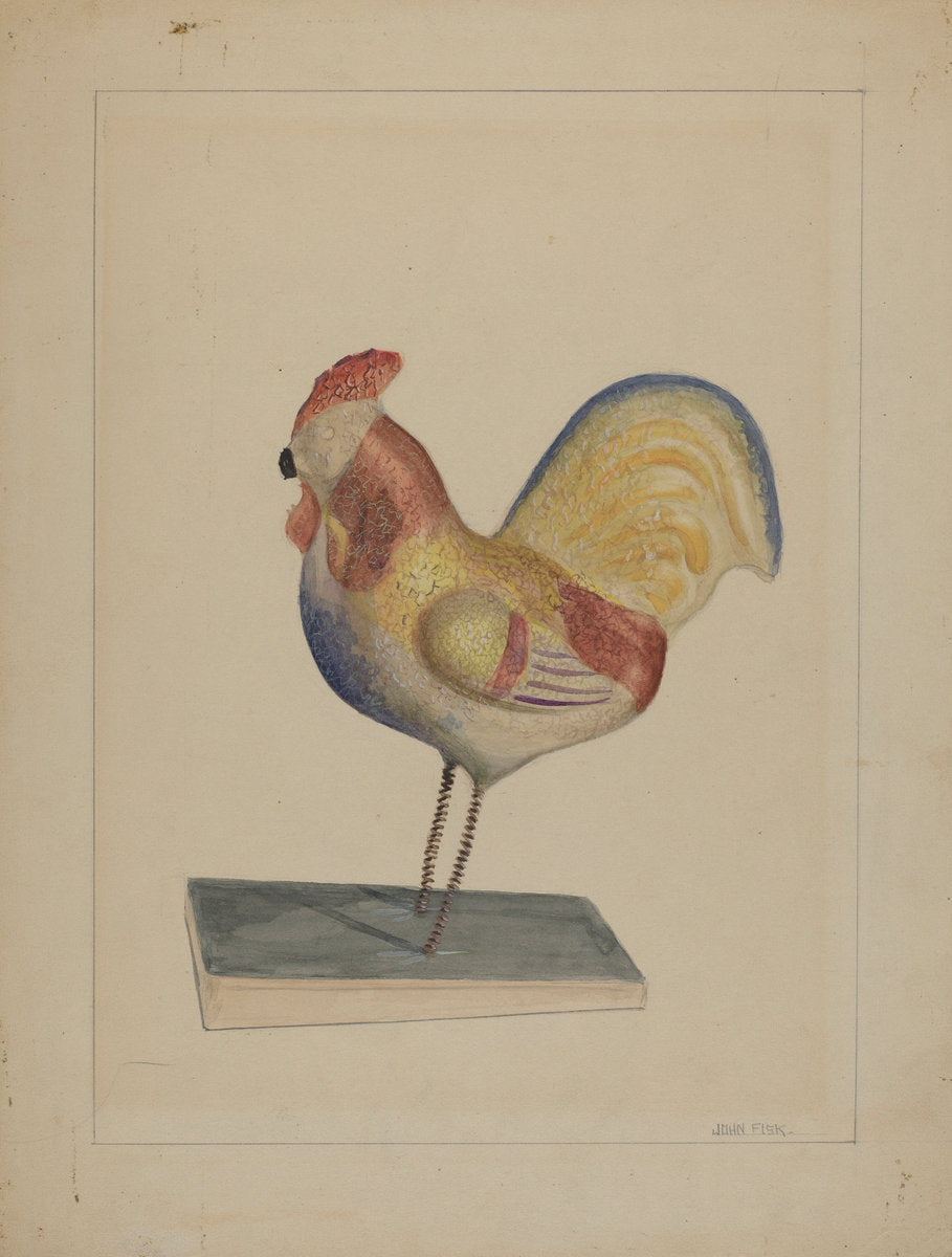 Pa. German Toy Rooster w/ Bellows by John Fisk (American, active c. 1935), 16X12"(A3)Poster Print