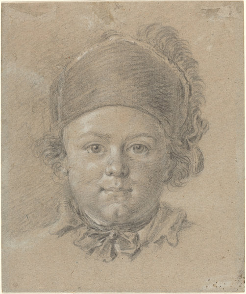 black chalk heightened with white on blue laid paper by French 18th Century (A Boy Wearing a Military Cap), 16X12"(A3)Poster Print