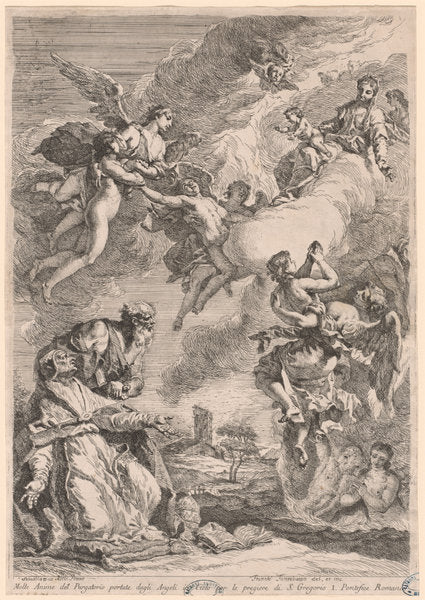 Pope Gregory the Great and Saint Vitale Interceding for the Souls in Purgatory by Francesco Fontebasso, after Sebastiano Ricci (Venetian, 1709 - 1769), 16X12"(A3)Poster Print