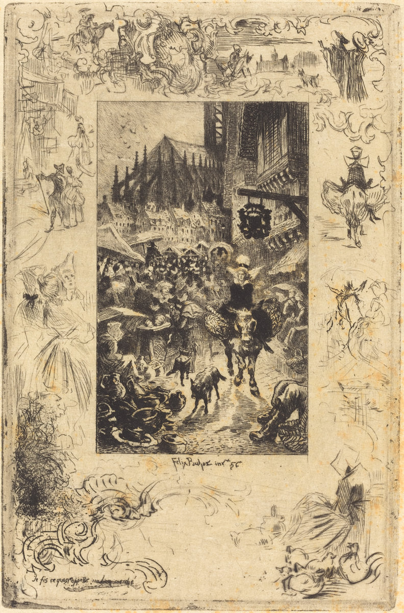Je fis ce qu'on appelle un bon marché (I made what I would call a good bargain) by Félix-Hilaire Buhot (French, 1847 - 1898), 16X12"(A3)Poster Print