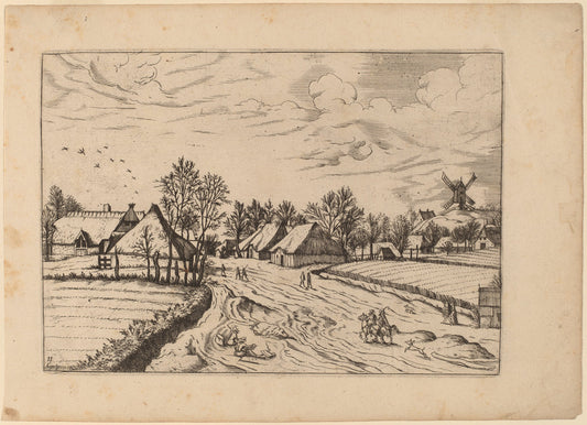 Country Village with Post Mill by Johannes and Lucas van Doetechum after Master of the Small Landscapes (Dutch, died 1605), 16X12"(A3)Poster Print