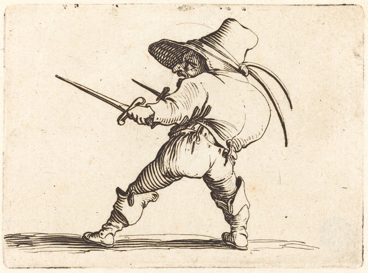 Duellist with Sword and Dagger by Jacques Callot (French, 1592 - 1635), 16X12"(A3)Poster Print