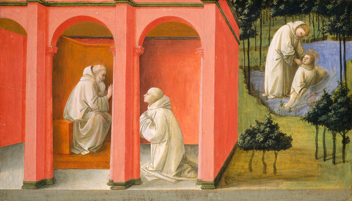 Saint Benedict Orders Saint Maurus to the Rescue of Saint Placidus by Fra Filippo Lippi (Italian, c. 1406 - 1469), 16X12