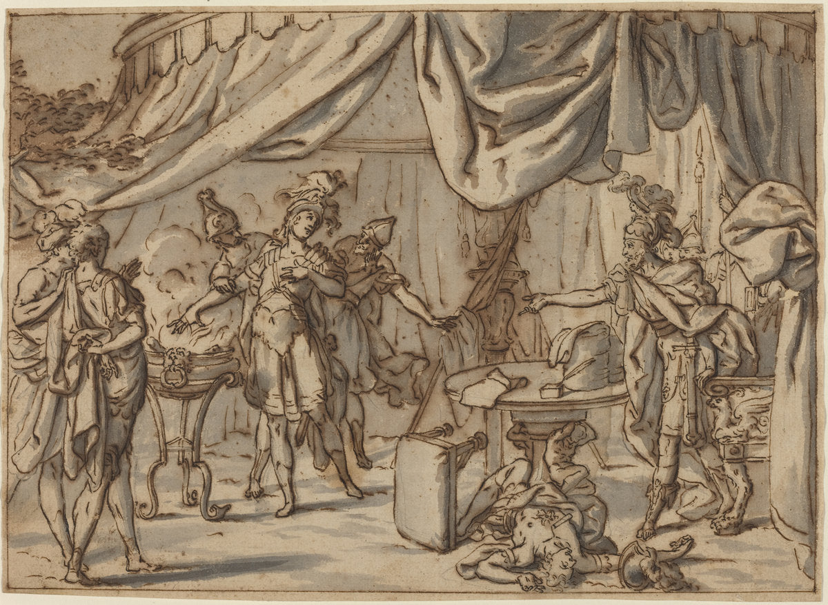 Mucius Scaevola by attributed to Bernardo Castello (Italian, 1557 - 1629), 16X12"(A3)Poster Print