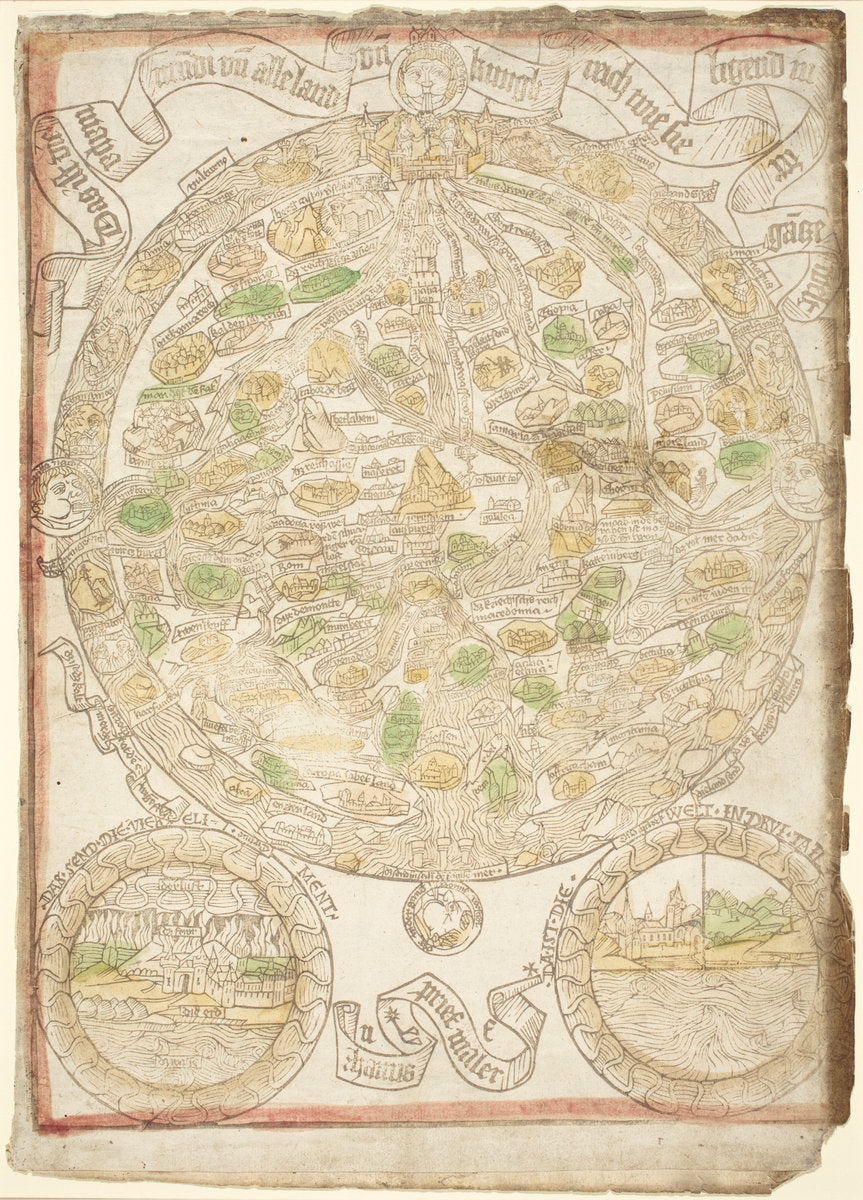 c. 1480 by German 15th Century (Map of the World), 16X12"(A3)Poster Print