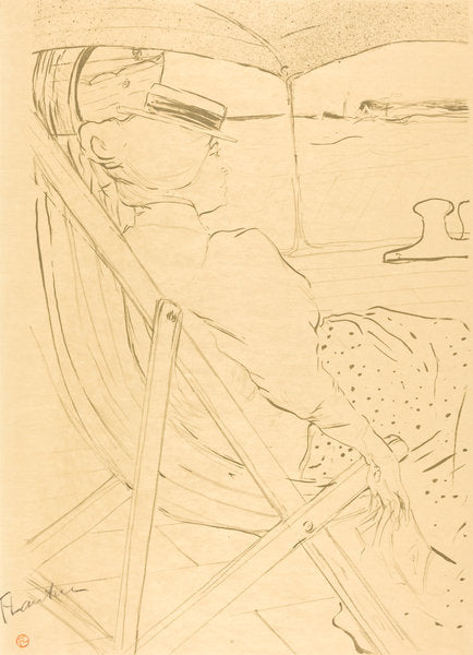 The Passenger from Cabin 54 - Sailing in a Yacht (La passagère du 54 - Promenade en yacht) by Henri de Toulouse-Lautrec (French, 1864 - 1901), 16X12