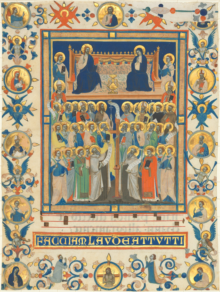 Christ and the Virgin Enthroned with Forty Saints by Master of the Dominican Effigies (Florentine, active c. 1328 - 1350), 16X12"(A3)Poster Print