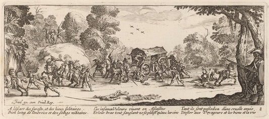 Attack on a Coach by Gerrit van Schagen after Jacques Callot (Dutch, c. 1642 - 1690 or after), 16X12"(A3)Poster Print