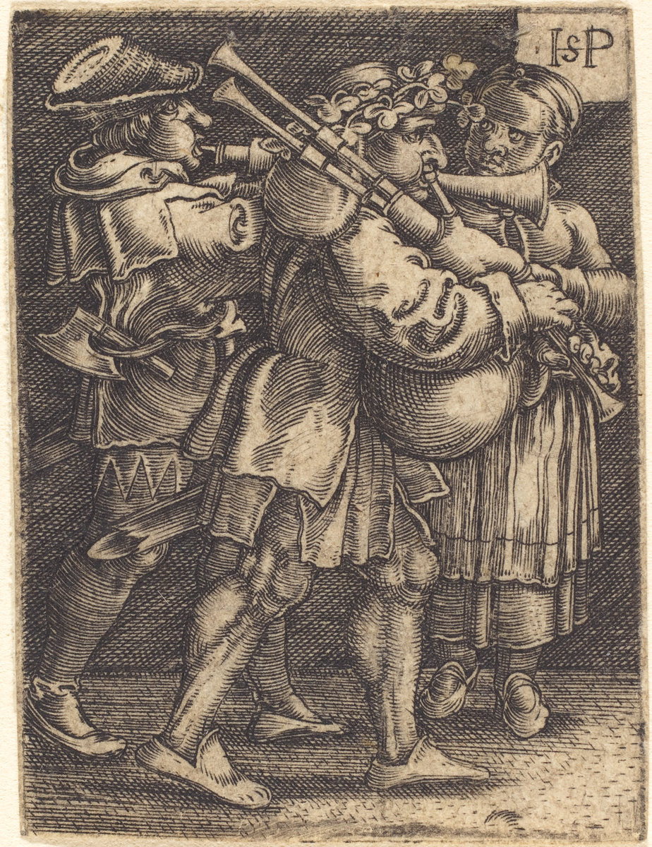 Two Street Players and a Girl by Sebald Beham (German, 1500 - 1550), 16X12"(A3)Poster Print