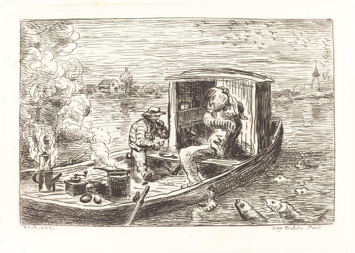 Going Down Stream (Avallant) by Charles-François Daubigny (French, 1817 - 1878), 16X12"(A3)Poster Print