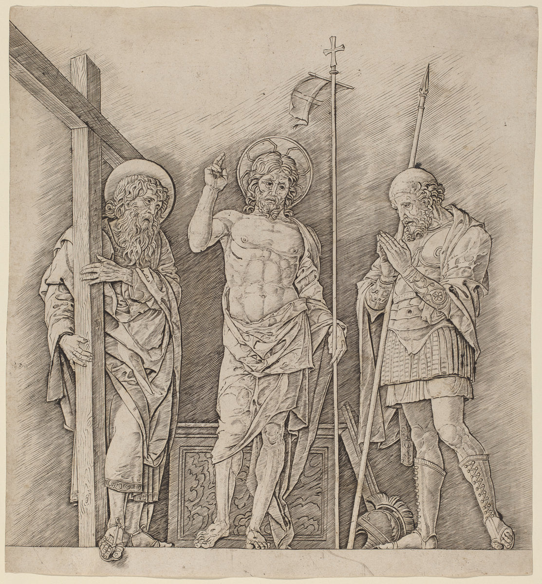 Risen Christ between Saints Andrew and Longinus by Andrea Mantegna (Italian, c. 1431 - 1506), 16X12"(A3)Poster Print