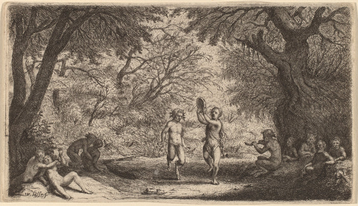 Bacchanal with a Dancing Couple in the Center by Willem Basse (Dutch, 1613 or 1614 - 1672), 16X12