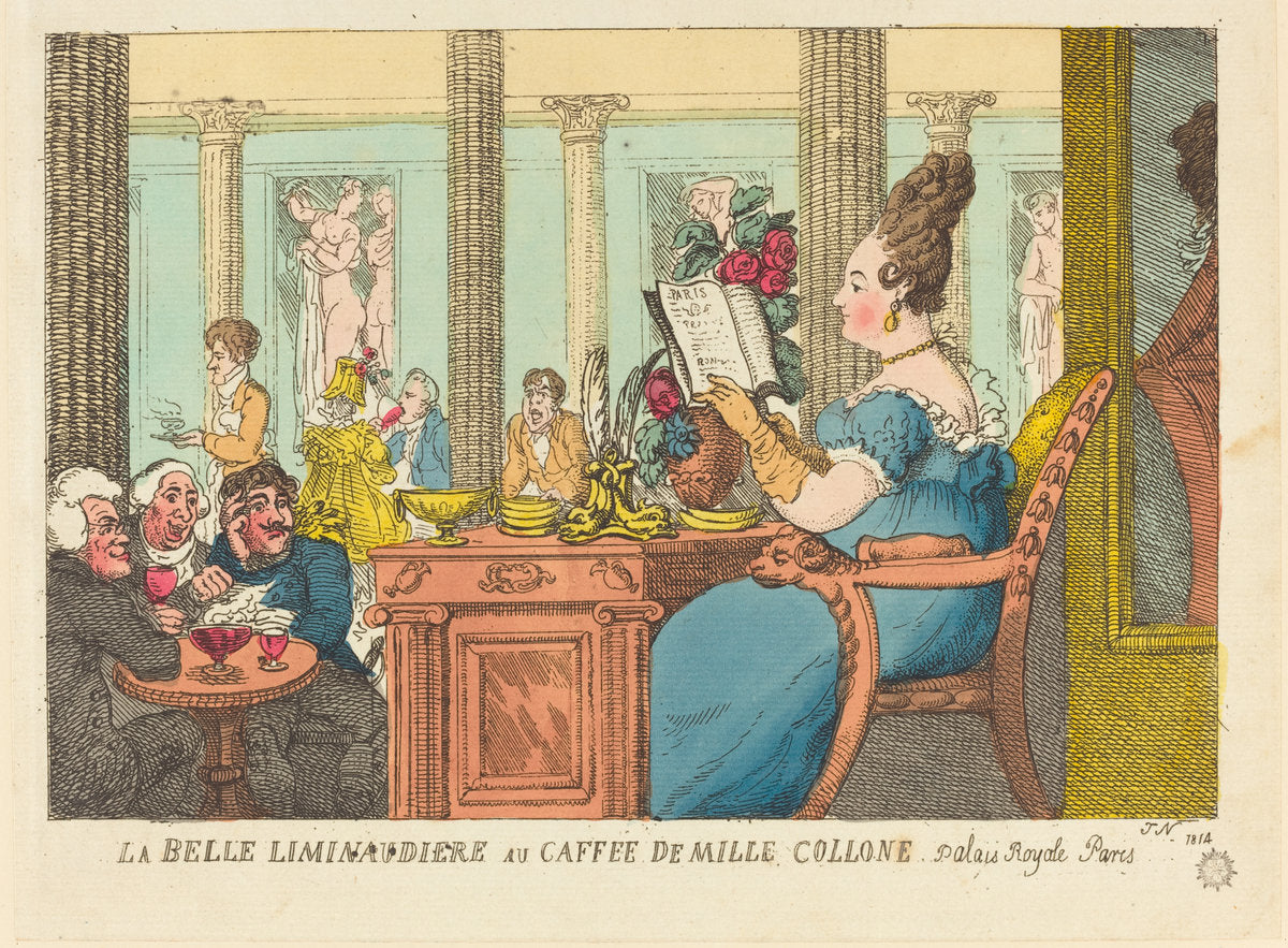 La Belle Limonaudiere au Cafe des Mille Colonnes, Palais Royal, Paris by Thomas Rowlandson (British, 1756 - 1827), 16X12"(A3)Poster Print