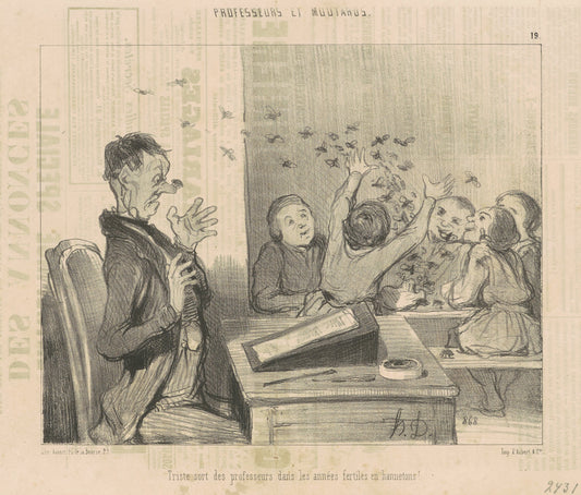 Triste sort des professeurs ... by Honoré Daumier (French, 1808 - 1879), 16X12"(A3)Poster Print