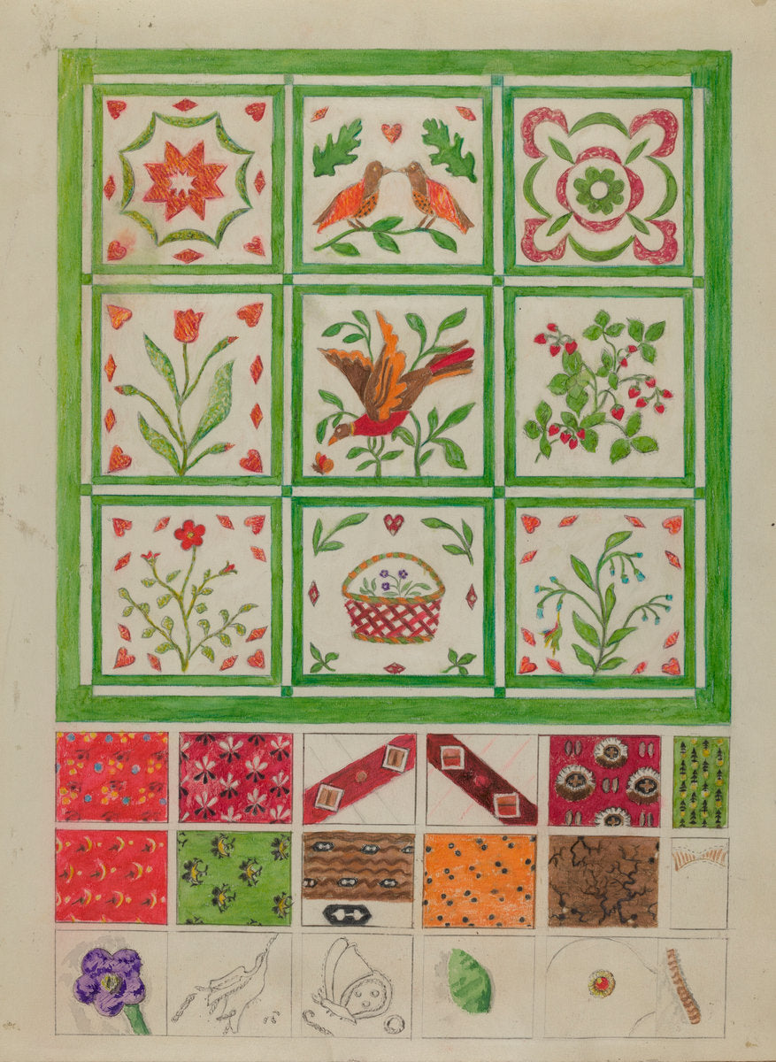 Quilt for Bedspread by Edith Magnette (American, active c. 1935), 16X12"(A3)Poster Print