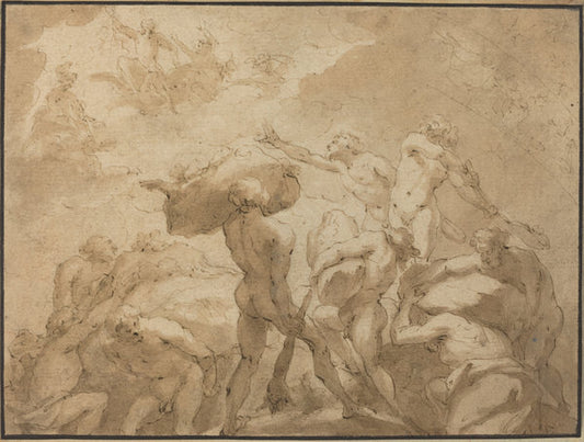 Battle of the Gods and Giants from Mount Olympus and Mount Othrys by Jan Luyken (Dutch, 1649 - 1712), 16X12"(A3)Poster Print