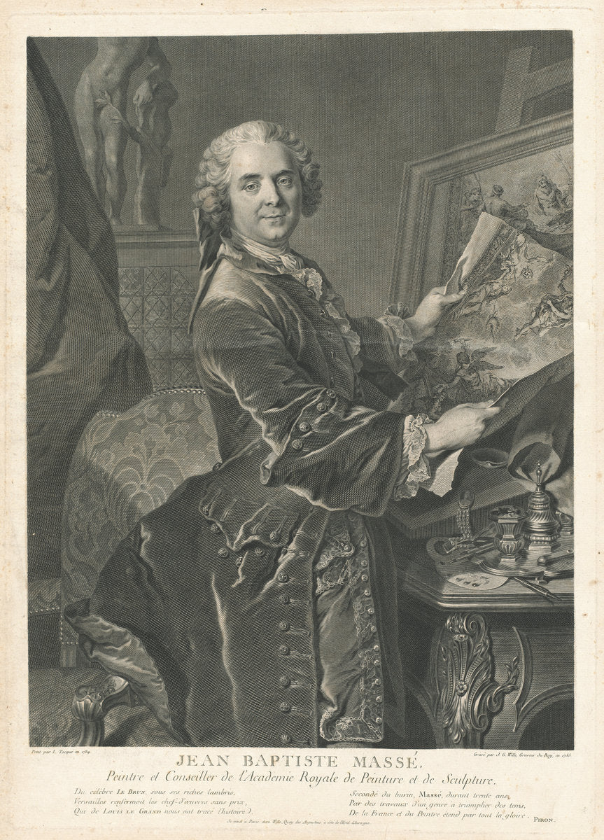 Jean Baptiste Massé by Johann Georg Wille after Louis Tocqué (German, 1715 - 1808), 16X12"(A3)Poster Print
