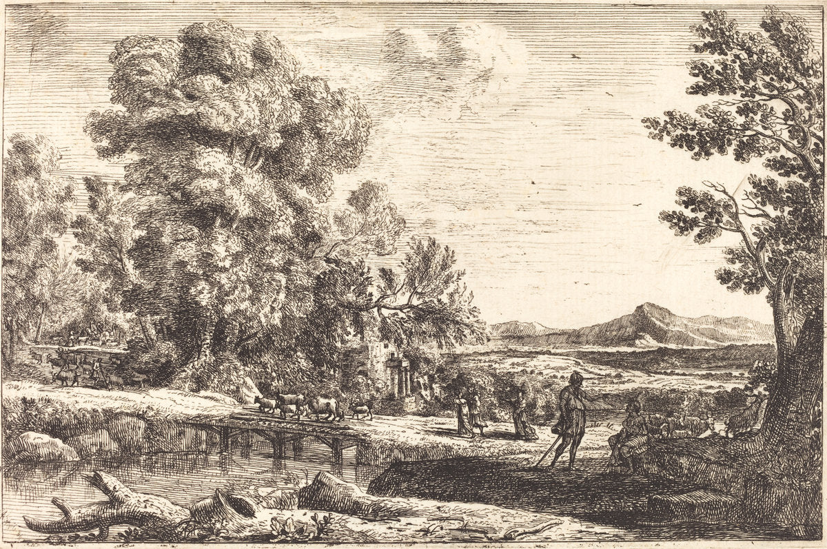 Rebecca and Eliezer (Le pont de bois) by Claude Lorrain (French, 1604/1605 - 1682), 16X12"(A3)Poster Print