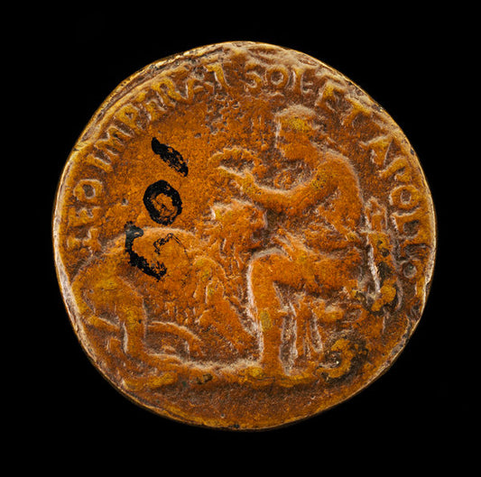Apollo Placing a Wreath on a Lion [reverse] by Alessandro Vittoria (Venetian, 1525 - 1608), 16X12"(A3)Poster Print