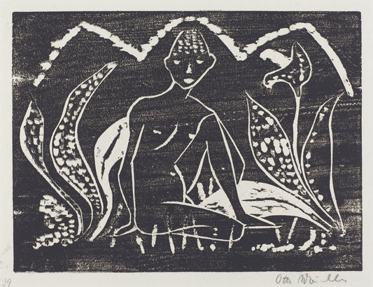 Nude Figure of a Boy in a Landscape (Knabe zwischen Blattpflanzen) by Otto Müller (German, 1874 - 1930), 16X12"(A3)Poster Print