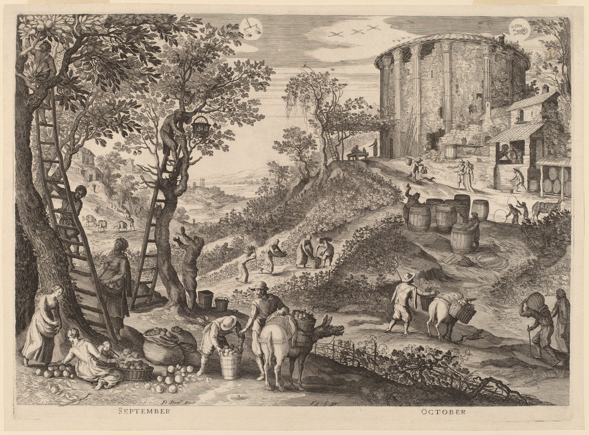 September and October by Aegidius Sadeler II after Paul Bril (Flemish, c. 1570 - 1629), 16X12"(A3)Poster Print