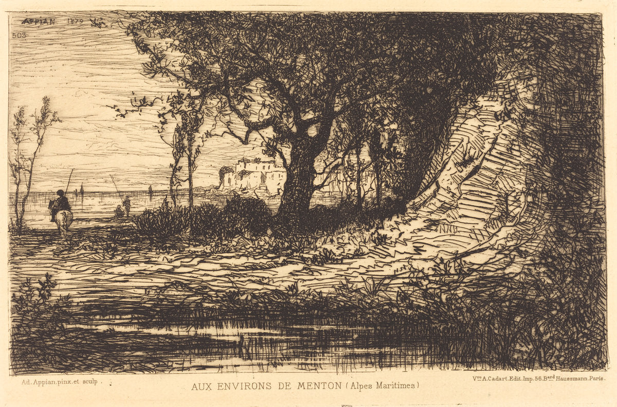 Aux Environs de Menton by Adolphe Appian (French, 1818 - 1898), 16X12"(A3)Poster Print