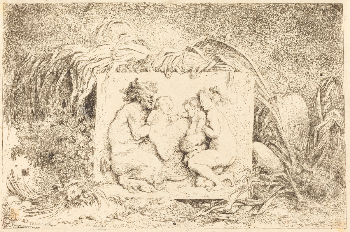 The Satyr's Family (La famille du satyre) by Jean-Honoré Fragonard (French, 1732 - 1806), 16X12"(A3)Poster Print