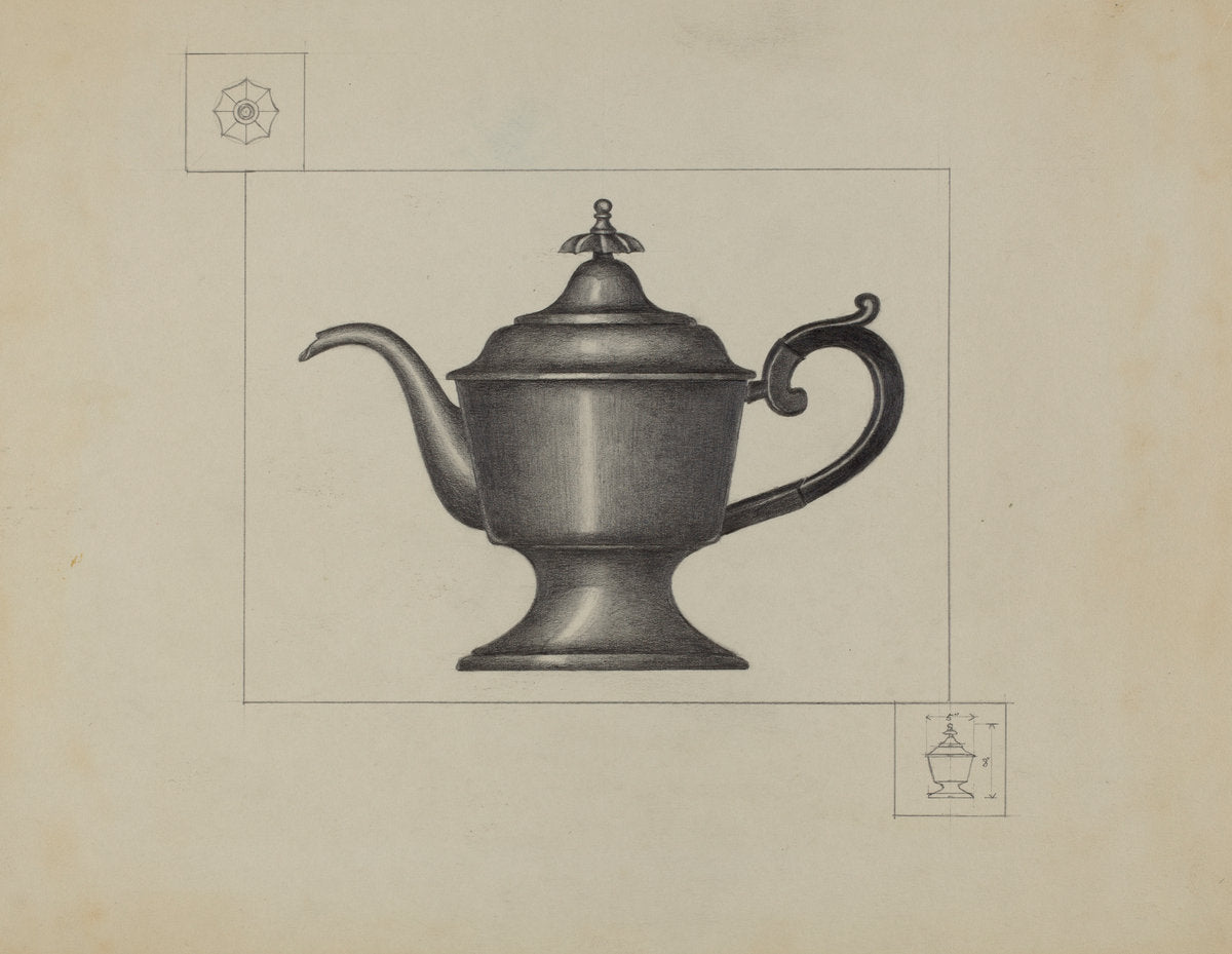 Pewter Coffee Pot by Herman Bader (American, active c. 1935), 16X12"(A3)Poster Print