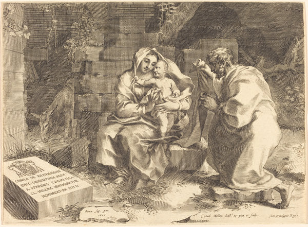The Holy Family by Claude Mellan (French, 1598 - 1688), 16X12"(A3)Poster Print