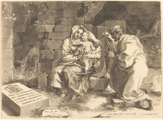 The Holy Family by Claude Mellan (French, 1598 - 1688), 16X12"(A3)Poster Print
