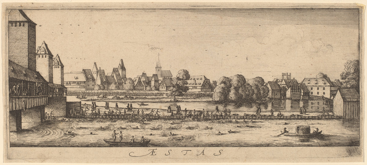 Summer: The Bathing Place by Wenceslaus Hollar (Bohemian, 1607 - 1677), 16X12"(A3)Poster Print
